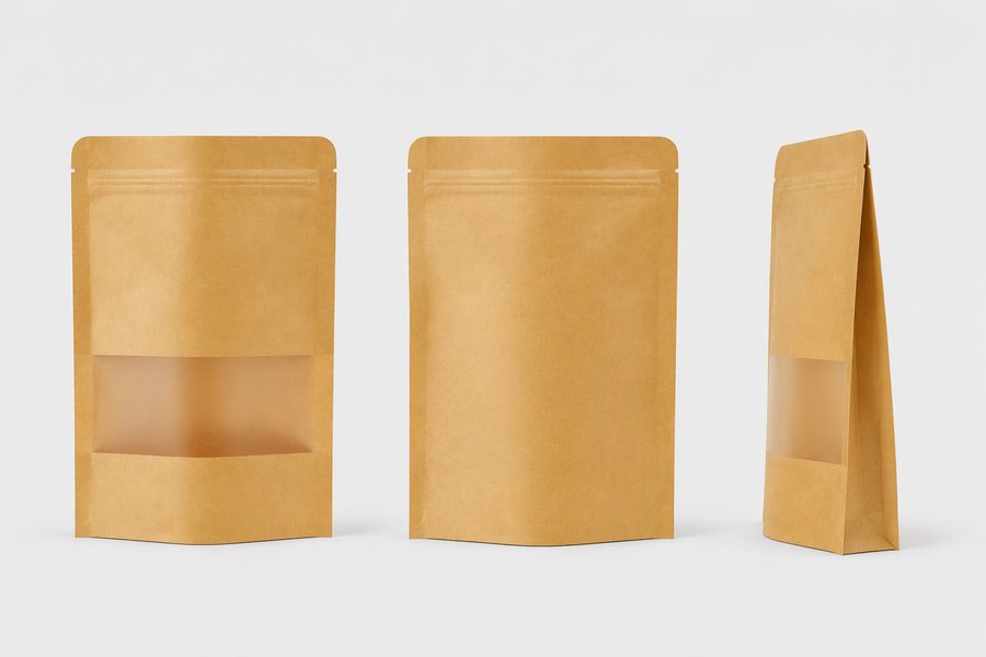 Kraft paper stand-up pouch with window